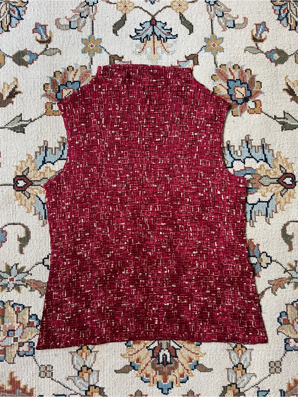 Vintage Sleeveless Scrunchy Shirred Mock Neck Top in Burgundy 90s Y2K Tank